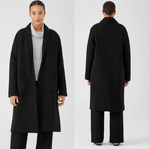 Eileen Fisher Black Cozy Hug Padded Open Front Coat 1X Long Minimalist Luxurious